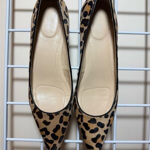 Calvin Klein Leopard Print Fur kitten heels